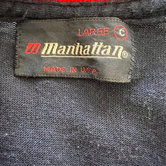 Vintage - Manhattan Mens Navy Long Sleeve Soft Stretch TShirt - Size Large - Picture 7 of 7